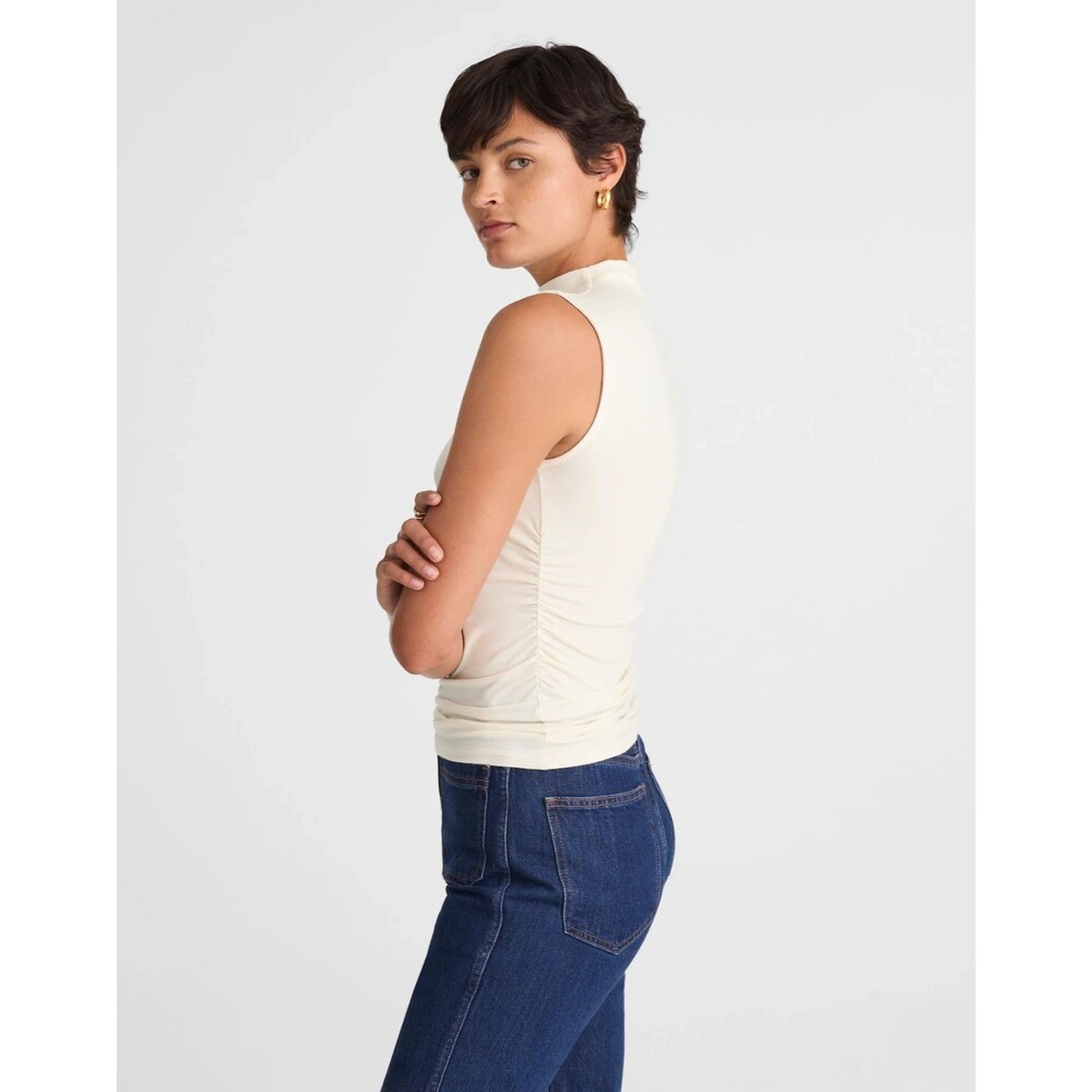 Madewell XS Ruched Mockneck Tank Top Vintage Ivory Slim Fit Sleeveless NWT - Picture 2 of 13